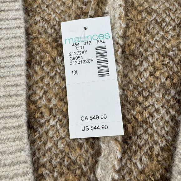 Maurices Leopard Print Cropped Open Cardigan Sweater 1X Tan Brown Soft Knit NWT - Picture 3 of 11